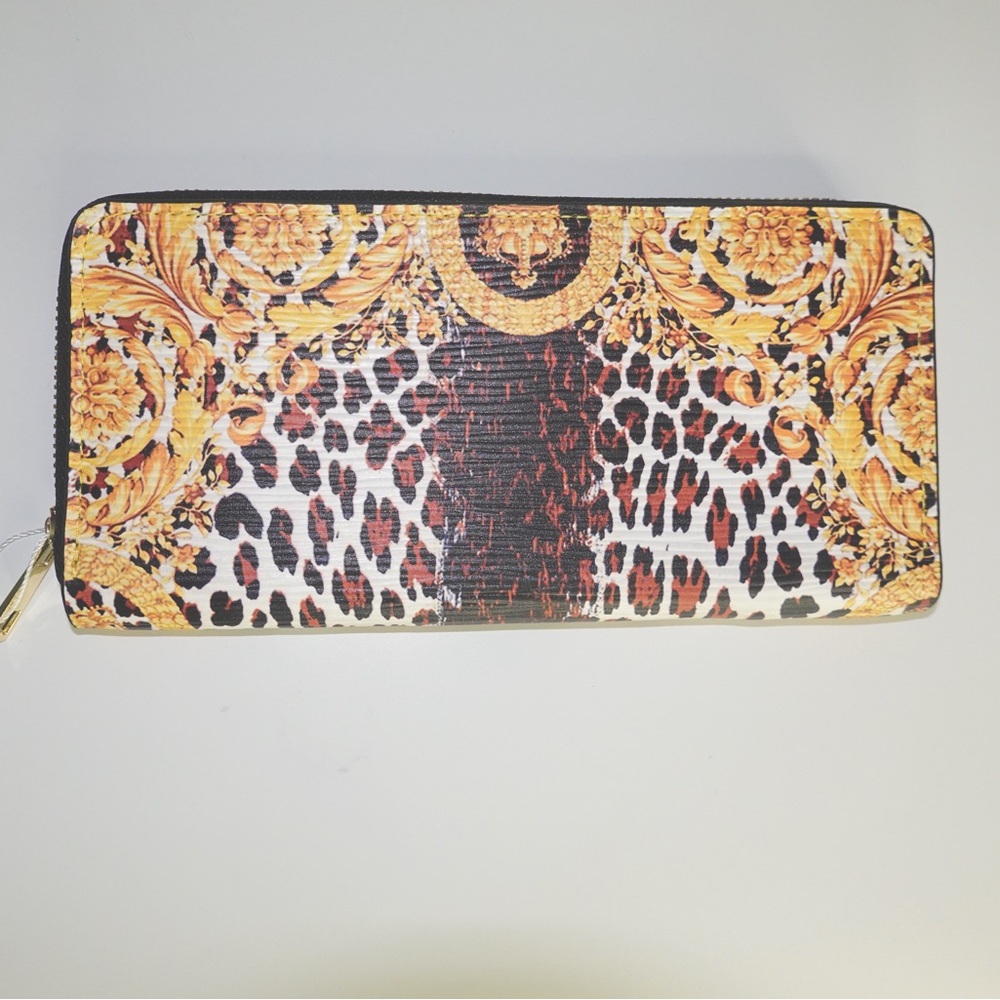 Genuine Leather Leopard Baroque Large Wallet